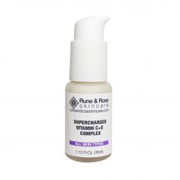30ml full size Supercharged Vitamin C and E Complex bottle for all skin types by Rune and Rose Skincare